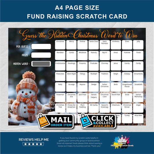 A4 Christmas Festive Words Fundraising Scratch Card - Local & Community Fund Raising