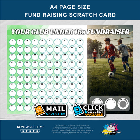 A4 Youth Football Lucky Number Fundraising Scratch Card - Local & Community Fund Raising