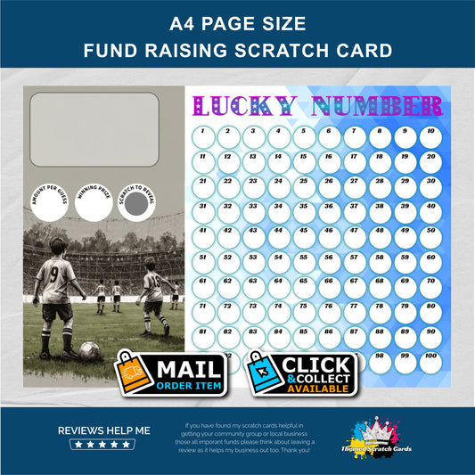 A4 Youth Football Lucky Number Fundraising Scratch Card - Local & Community Fund Raising