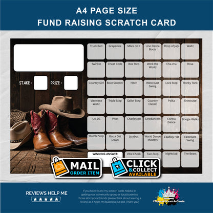 A4 Line Dancing Themed Words Fundraising Scratch Card - Local & Community Fund Raising