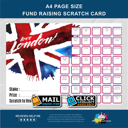 A4 London Streets Themed Fundraising Scratch Card - Local & Community Fund Raising