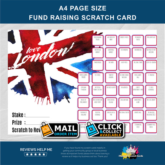 A4 London Streets Themed Fundraising Scratch Card - Local & Community Fund Raising