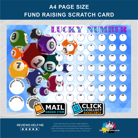 A4 50 Lucky Number Fundraising Scratch Card - Local & Community Fund Raising