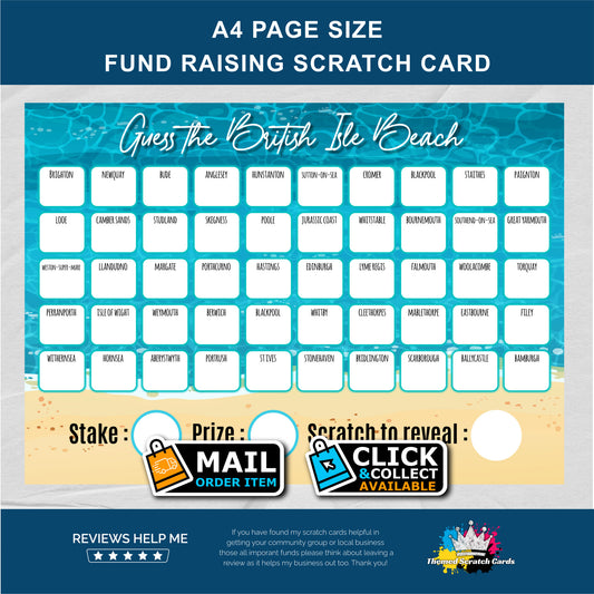 A4 Guess The Beach Fundraising Scratch Card - Local & Community Fund Raising