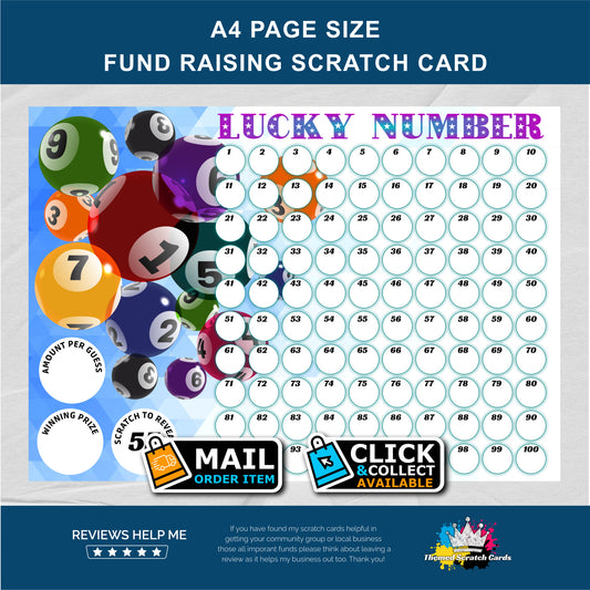 A4 100 Lucky Number Fundraising Scratch Card - Local & Community Fund Raising