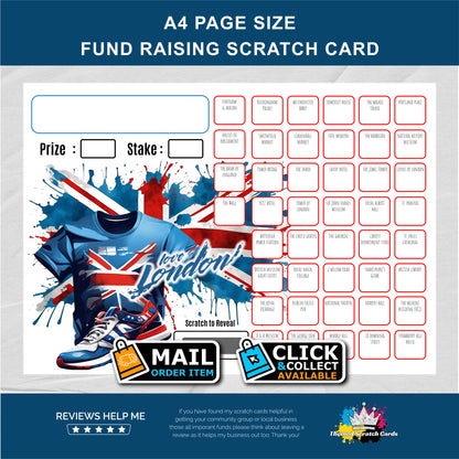 A4 London Marathon 2026 Themed Fundraising Scratch Card - Local & Community Fund Raising