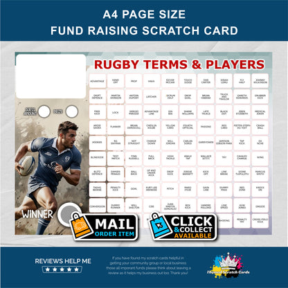 A4 Rugby Themed Fundraising Scratch Card - Local & Community Fund Raising