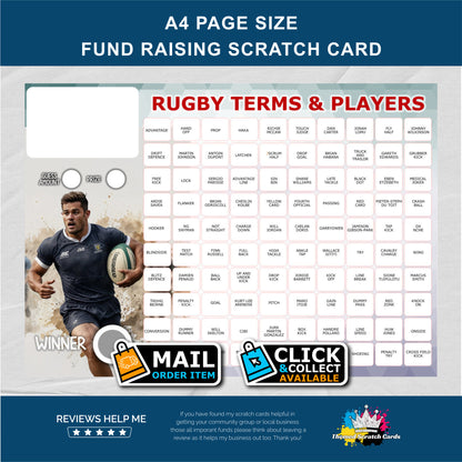 A4 Rugby Themed Fundraising Scratch Card - Local & Community Fund Raising