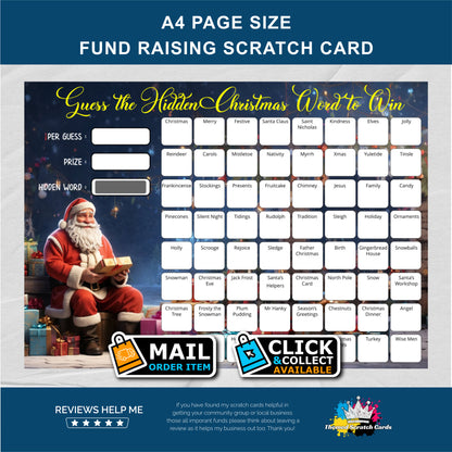 A4 Christmas Festive Words Fundraising Scratch Card - Local & Community Fund Raising