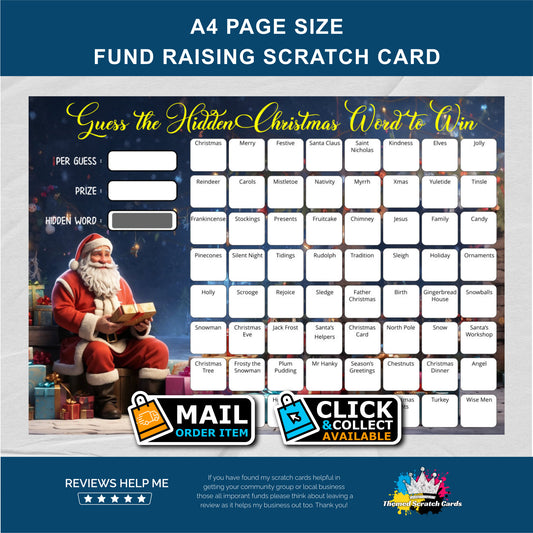 A4 Christmas Festive Words Fundraising Scratch Card - Local & Community Fund Raising