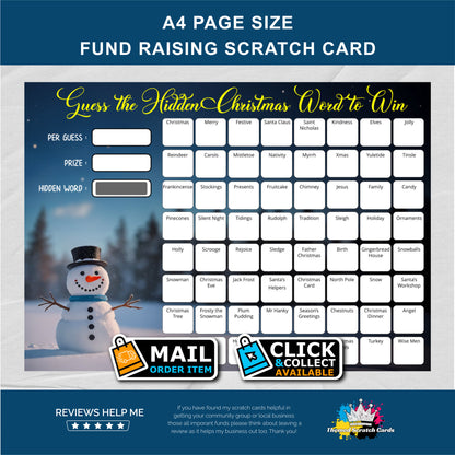 A4 Christmas Festive Words Fundraising Scratch Card - Local & Community Fund Raising