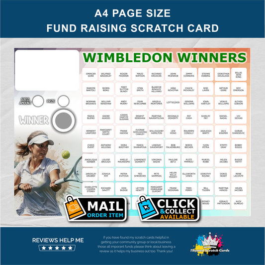 A4 Tennis Champions Themed Fundraising Scratch Card - Local & Community Fund Raising