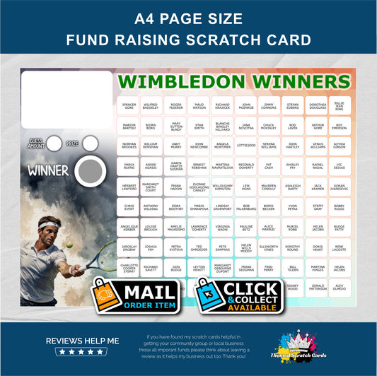 A4 Tennis Champions Themed Fundraising Scratch Card - Local & Community Fund Raising