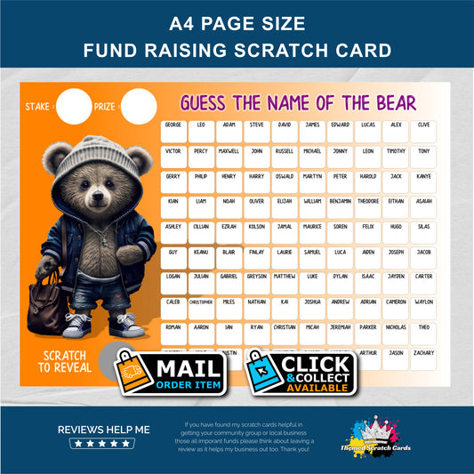 A4 Guess The Bears Name Fundraising Scratch Card - Local & Community Fund Raising