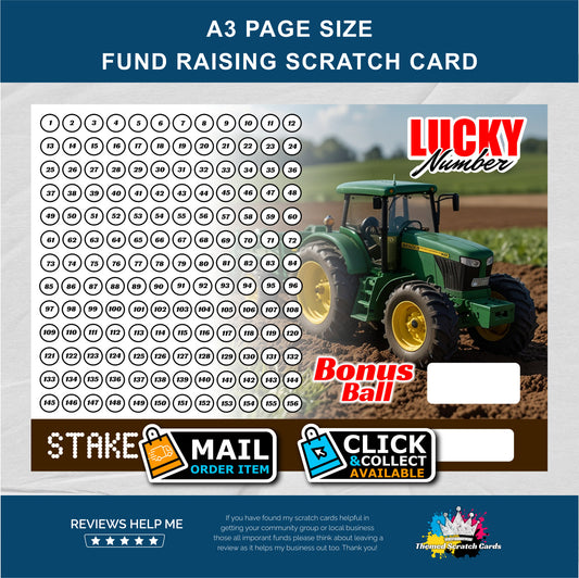 A3 Tractor Themed Lucky Number Fundraising Scratch Card - Local & Community Fund Raising