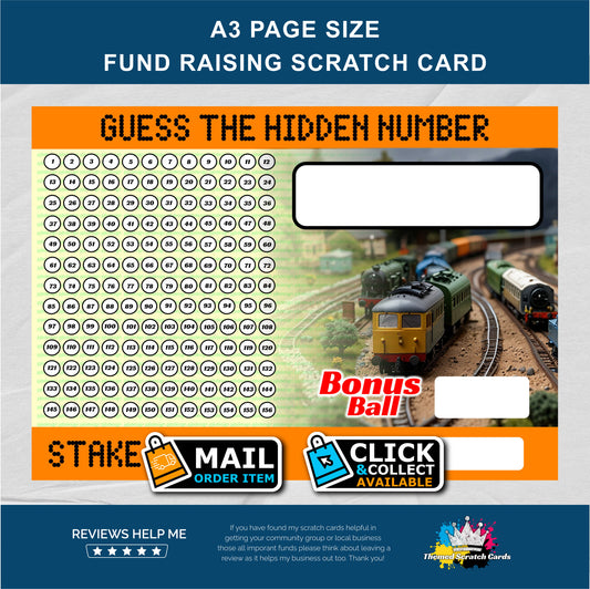A4 Model Railway Themed Lucky Number Fundraising Scratch Card - Local & Community Fund Raising