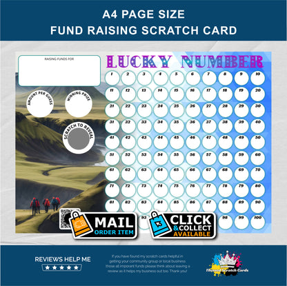 A4 Hiking Themed Lucky Number Fundraising Scratch Card - Local & Community Fund Raising