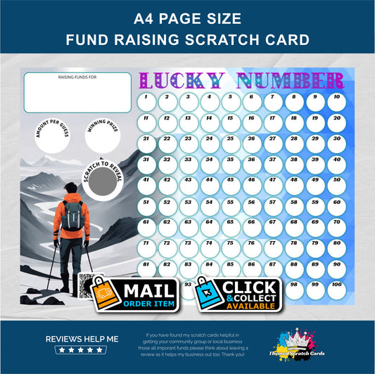 A4 Hiking Themed Lucky Number Fundraising Scratch Card - Local & Community Fund Raising
