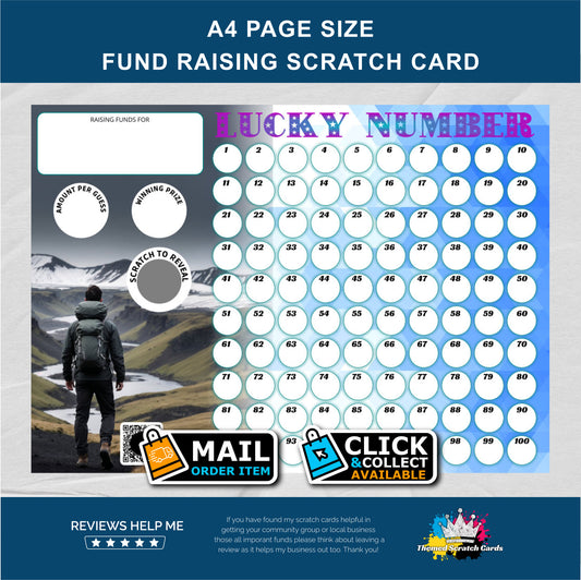 A4 Hiking Themed Lucky Number Fundraising Scratch Card - Local & Community Fund Raising