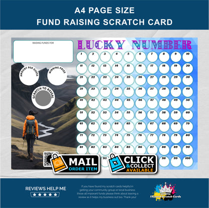 A4 Hiking Themed Lucky Number Fundraising Scratch Card - Local & Community Fund Raising