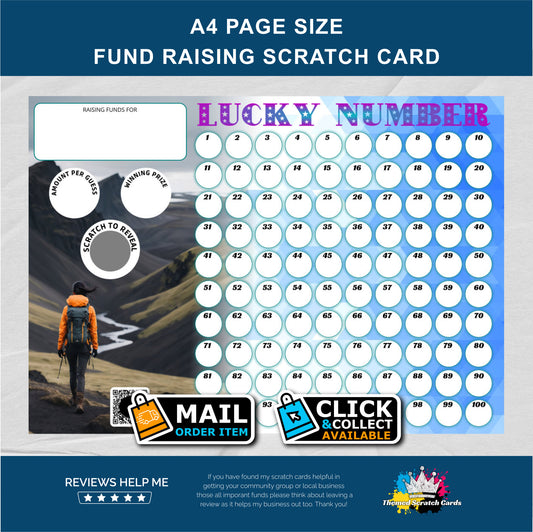 A4 Hiking Themed Lucky Number Fundraising Scratch Card - Local & Community Fund Raising