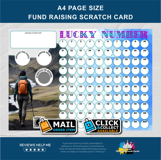 A4 Hiking Themed Lucky Number Fundraising Scratch Card - Local & Community Fund Raising