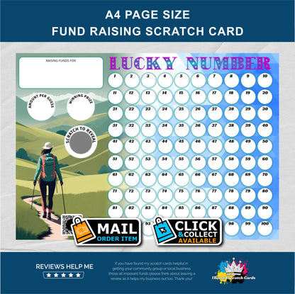 A4 Hiking Themed Lucky Number Fundraising Scratch Card - Local & Community Fund Raising