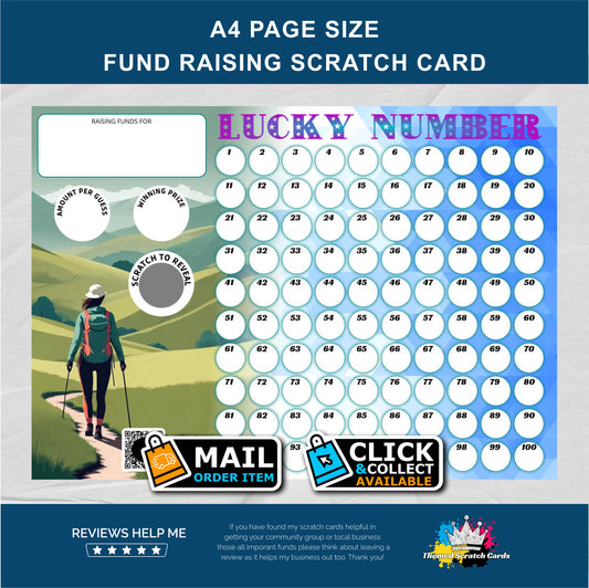 A4 Hiking Themed Lucky Number Fundraising Scratch Card - Local & Community Fund Raising