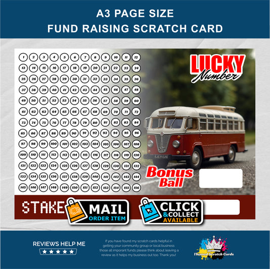 A4 Bus Themed Lucky Number Fundraising Scratch Card - Local & Community Fund Raising