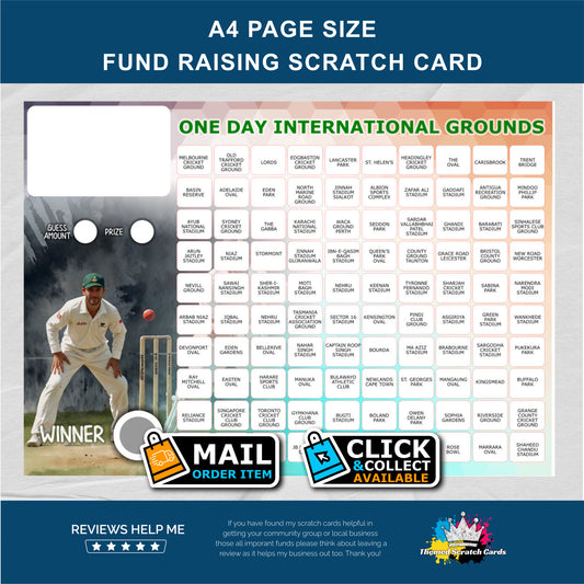 A4 Cricket Themed Fundraising Scratch Card - Local & Community Fund Raising