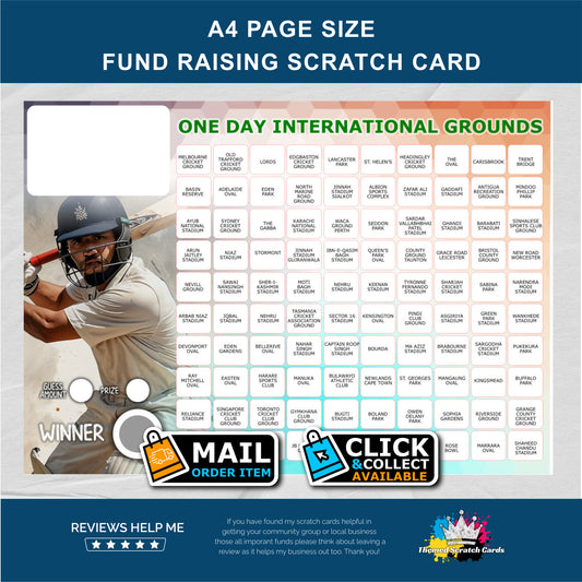 A4 Cricket Themed Fundraising Scratch Card - Local & Community Fund Raising