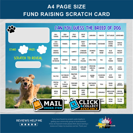 A4 Dog Breed Fundraising Scratch Card - Local & Community Fund Raising