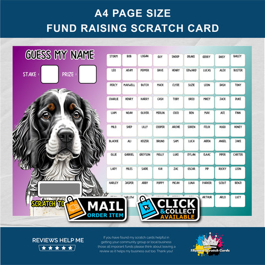 A4 Guess the Name Fundraising Scratch Card Dog Themed - Local & Community Fund Raising