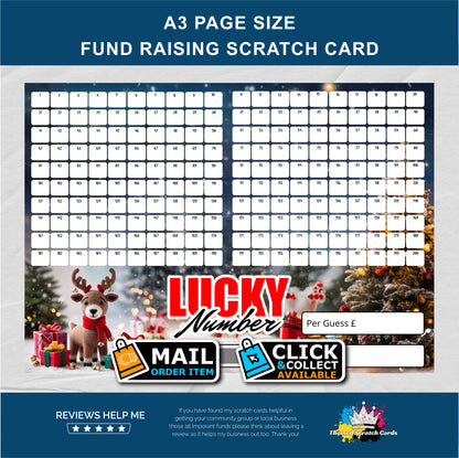 Christmas Lucky 200 Number Fundraising Scratch Card - Local & Community Fund Raising A3 Folded