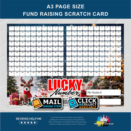 Christmas Lucky 200 Number Fundraising Scratch Card - Local & Community Fund Raising A3 Folded
