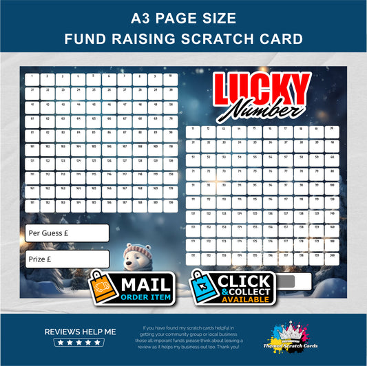 Christmas Lucky 200 Number Fundraising Scratch Card - Local & Community Fund Raising A3 Folded