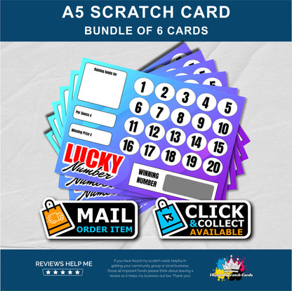 A5 Lucky Number Fundraising Scratch Card Bundle - Local & Community Fund Raising