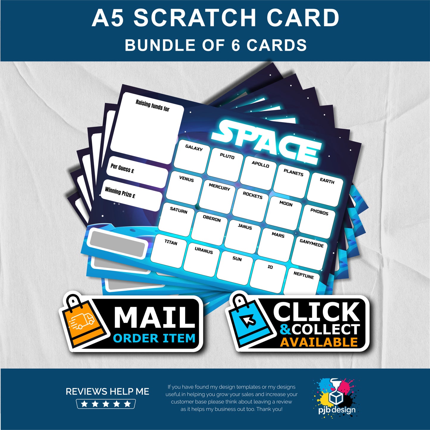 A5 Space Themed Fundraising Scratch Card Bundle - Local & Community Fund Raising