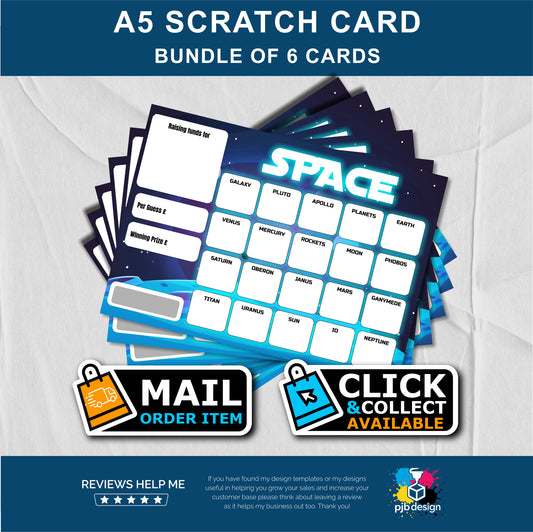 A5 Space Themed Fundraising Scratch Card Bundle - Local & Community Fund Raising