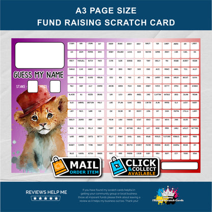 A3 Guess The Name Fundraising Scratch Card - Local & Community Fund Raising A3 Flat