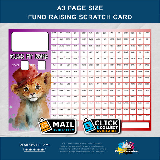 A3 Guess The Name Fundraising Scratch Card - Local & Community Fund Raising A3 Folded