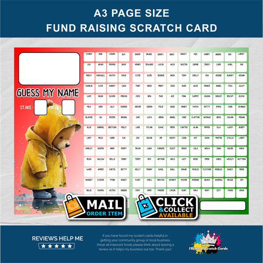 A3 Lucky 200 Number Fundraising Scratch Card - Local & Community Fund Raising A3 Folded