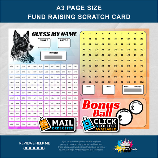 A3 Lucky Number Mega Fundraising Scratch Card - Local & Community Fund Raising A3 Flat