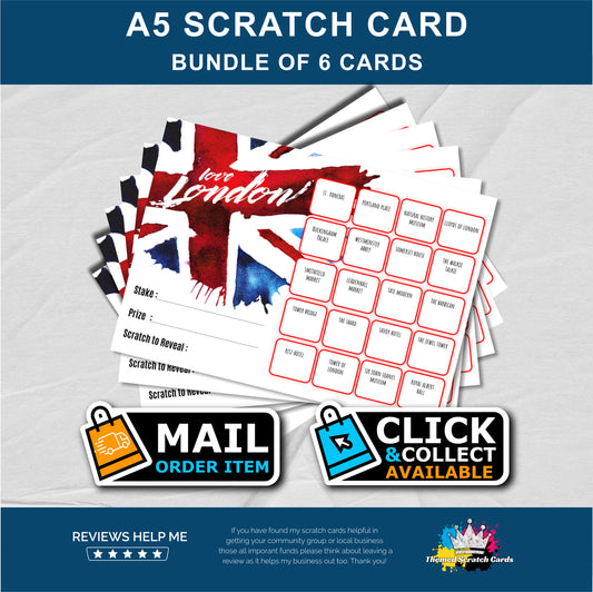 A5 London Streets Fundraising Scratch Card Bundle - Local & Community Fund Raising