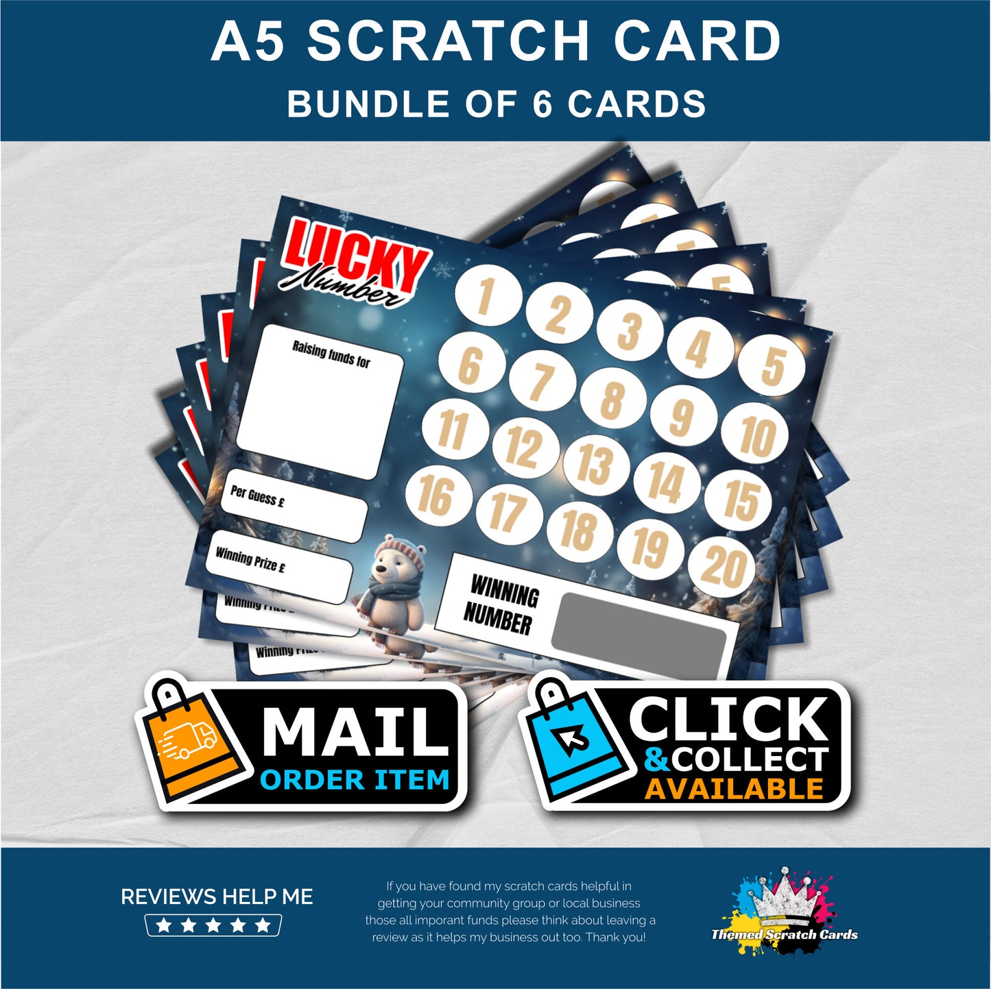 A5 Christmas Lucky Number Fundraising Scratch Card Bundle - Local & Community Fund Raising