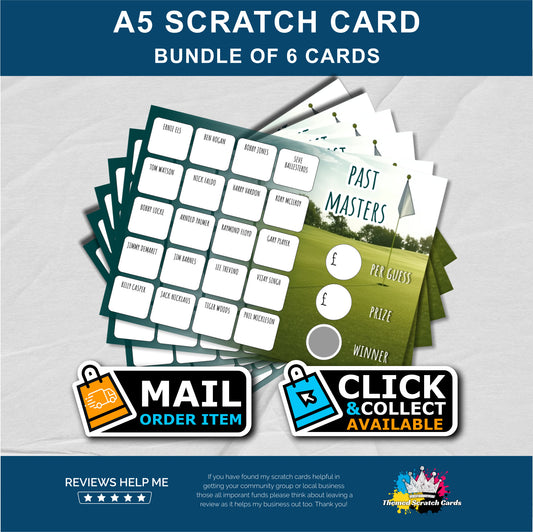 A5 Golf Legends Fundraising Scratch Card Bundle - Local & Community Fund Raising