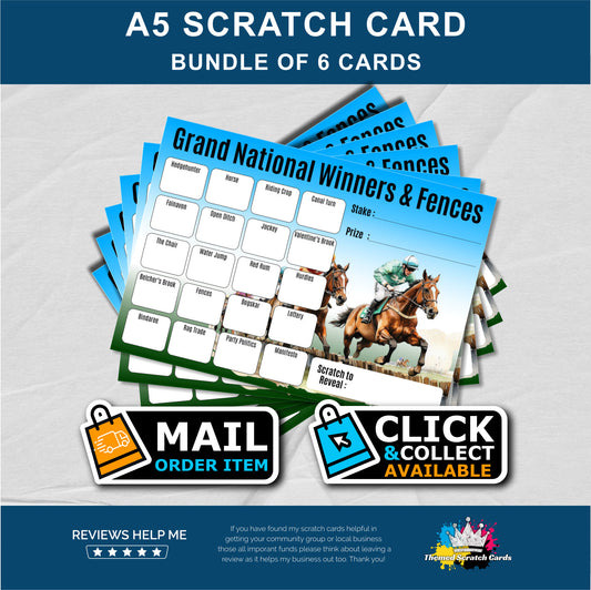 A5 Grand National Themed Fundraising Scratch Card Bundle - Local & Community Fund Raising