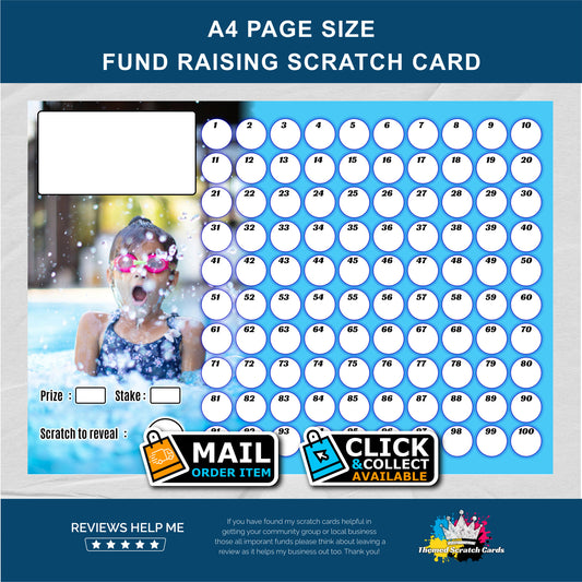 A4 Kids Swimming Themed Fundraising Scratch Card - Local & Community Fund Raising