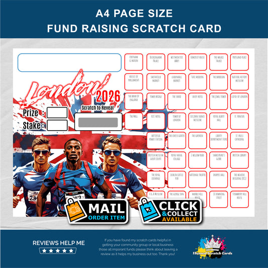 A4 London Marathon 2026 Themed Fundraising Scratch Card - Local & Community Fund Raising