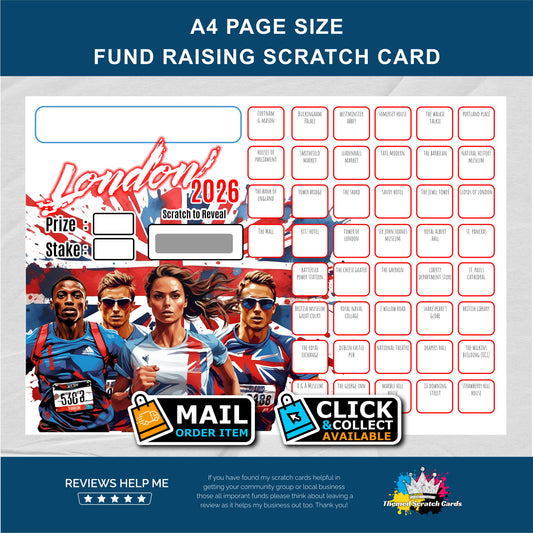 A4 London Marathon 2026 Themed Fundraising Scratch Card - Local & Community Fund Raising